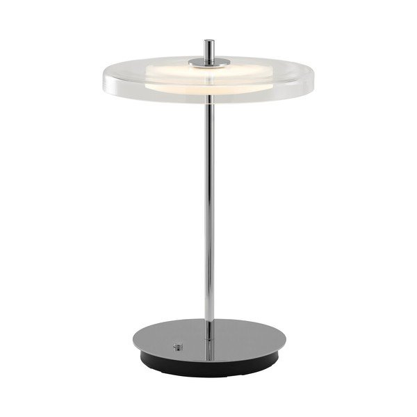 Stalowa lampa stołowa LED z portem USB w kolorze srebra ze szklanym kloszem (wysokość 31 cm) Asteria Move – UMAGE