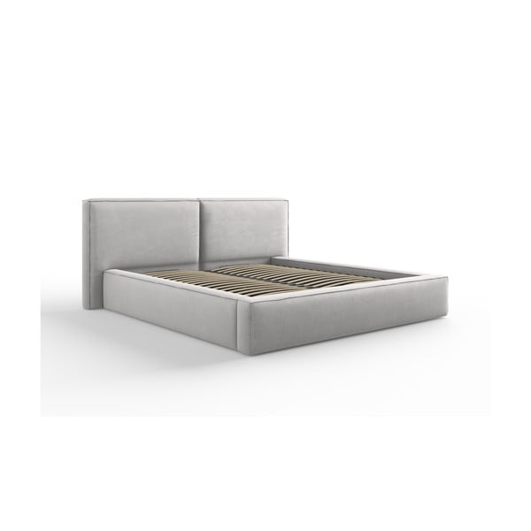 Jasnoszare tapicerowane łóżko dwuosobowe ze schowkiem i stelażem 180x200 cm Arendal – Cosmopolitan Design