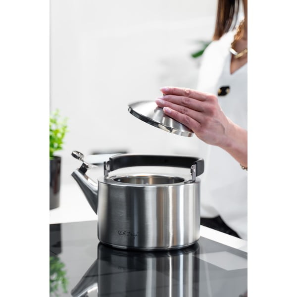 Matowy nierdzewny czajnik z gwizdkiem Vialli Design Diamante, 1,5 l-image-1