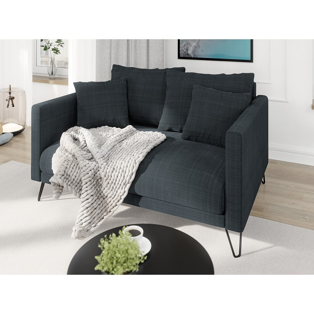 Ciemnoszara sofa  z tkaniny szenilowej 140 cm Freya – Ropez (zdjęcie 4)