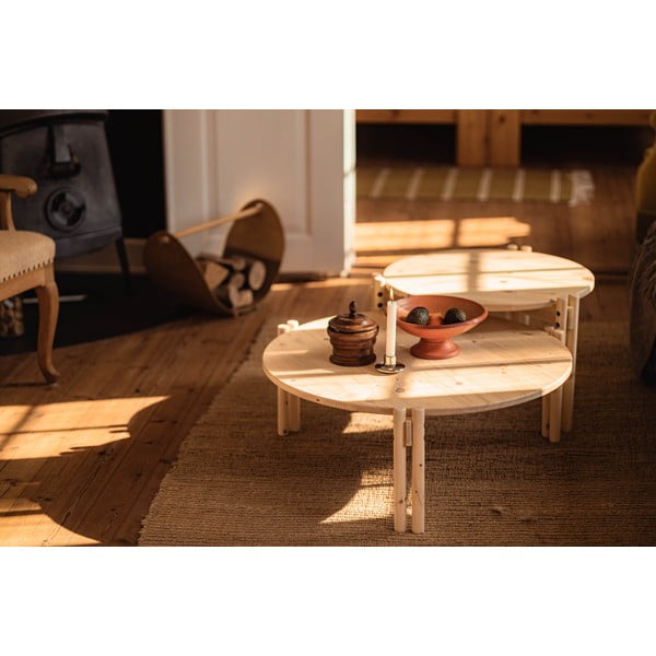 Naturalny okrągły stolik z litego drewna sosnowego ø 80 cm Sticks – Karup Design-image-4