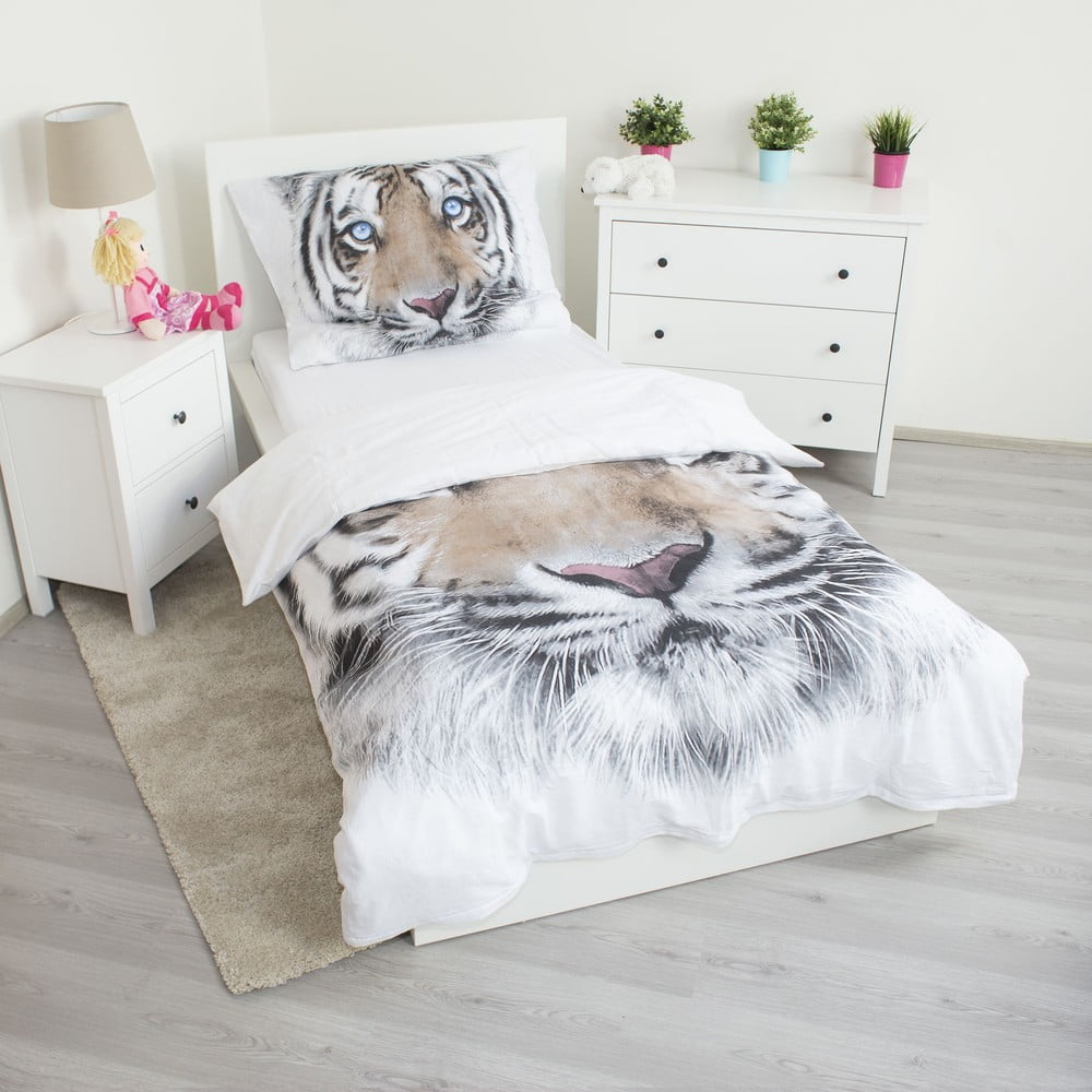 Biało-szara bawełniana pościel dziecięca jednoosobowa 140x200 cm White Tiger – Jerry Fabrics (zdjęcie 3)