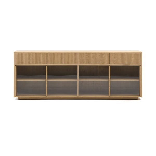 Witryna w dekorze dębu z drzwiami przesuwnymi w naturalnym kolorze 200x80x40 cm Helvine – Kave Home