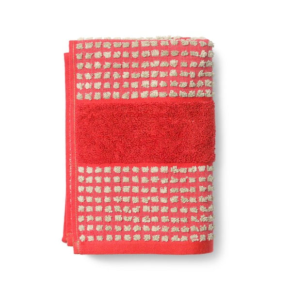 Czerwony ręcznik z bawełny organicznej frotte 50x100 cm Check – JUNA