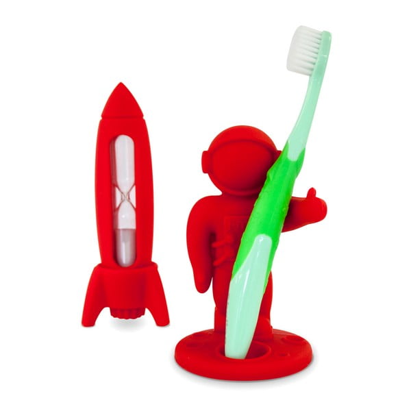 Czerwony zestaw dziecięcy do mycia zębów J-Me Rocket & Apollo