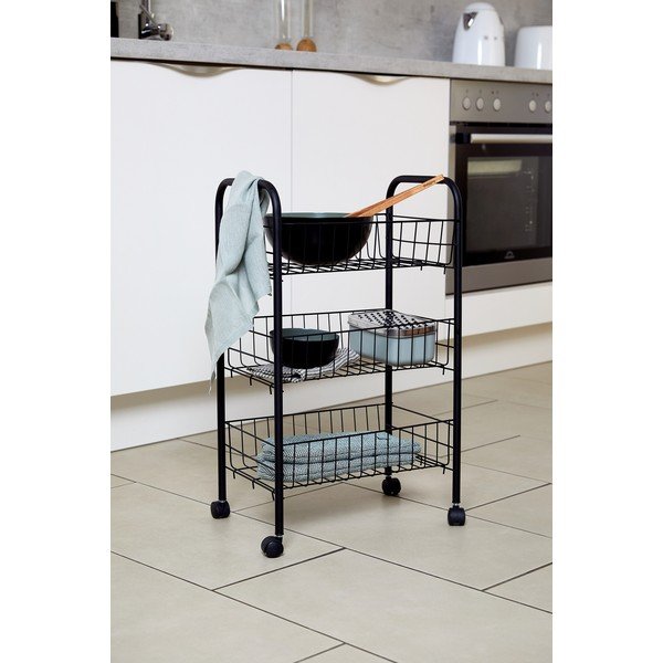 Czarny metalowy trzypoziomowy wózek na kółkach Wenko Florenz-image-2