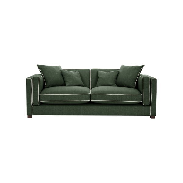 Ciemnozielona sofa 3-osobowa z kremowym wykończeniem Rodier Organdi