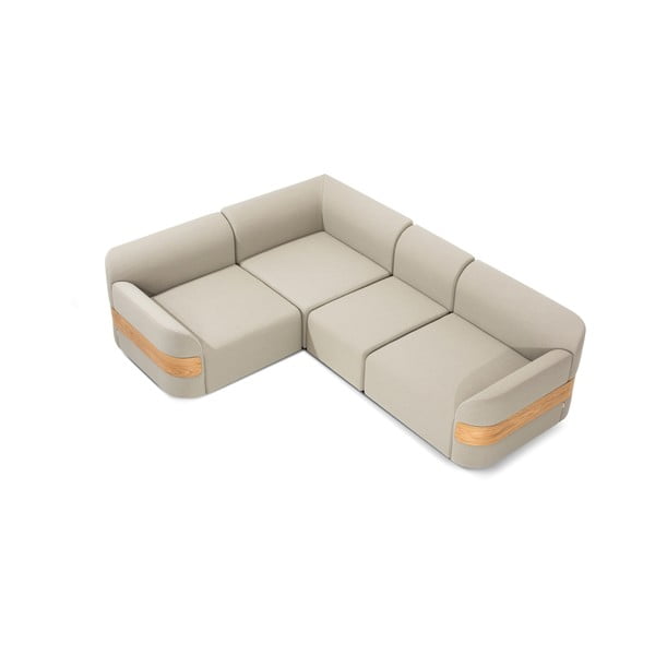 Jasnoszary moduł sofy (prawostronny) z wełny i lnu Hugg – Gazzda-image-3