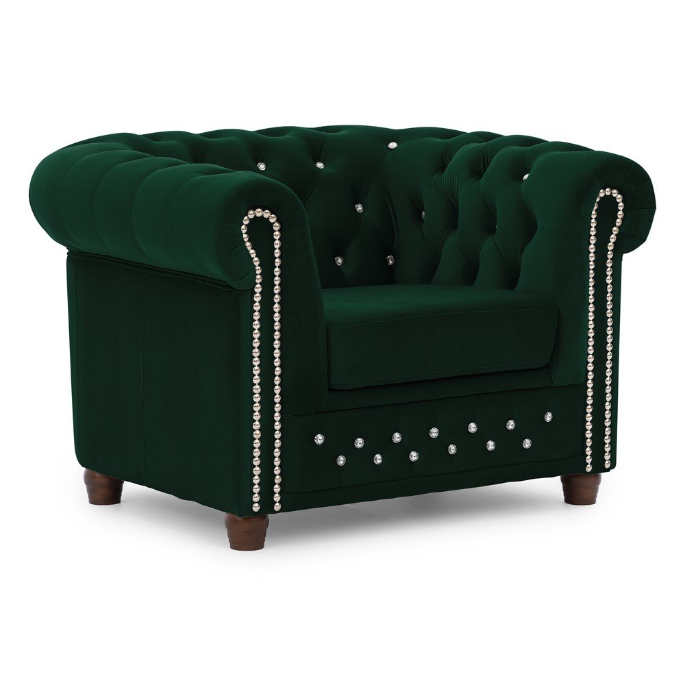 Zielony aksamitny fotel typu chesterfield York Blik – Ropez