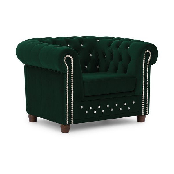 Zielony aksamitny fotel typu chesterfield York Blik – Ropez