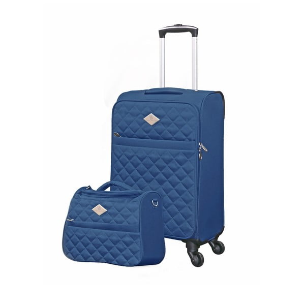 Komplet niebieskiej walizki na kółkach i kuferka podróżnego GERARD PASQUIER Valises Cabine & Unity Case