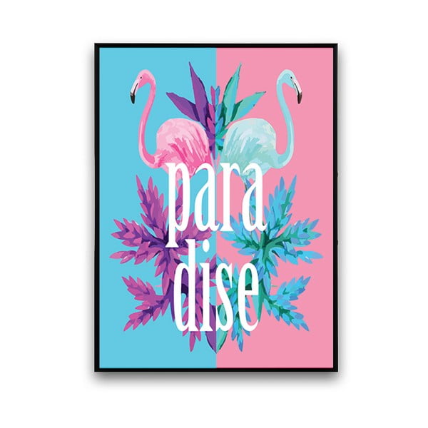 Niebiesko-różowy plakat z flamingami Paradise, 30 x 40 cm