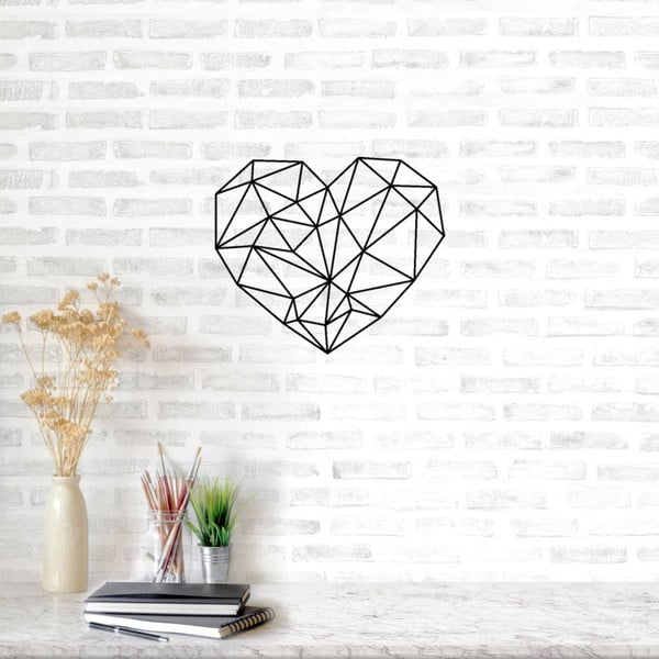 Czarna metalowa dekoracja ścienna Heart, 47x65 cm