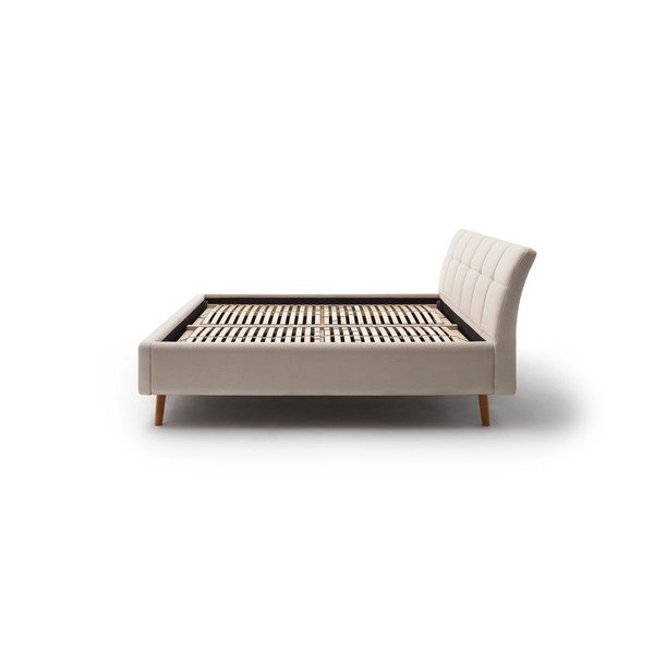 Beżowe tapicerowane łóżko dwuosobowe ze schowkiem ze stelażem 160x200 cm Mila – Meise Möbel-image-4