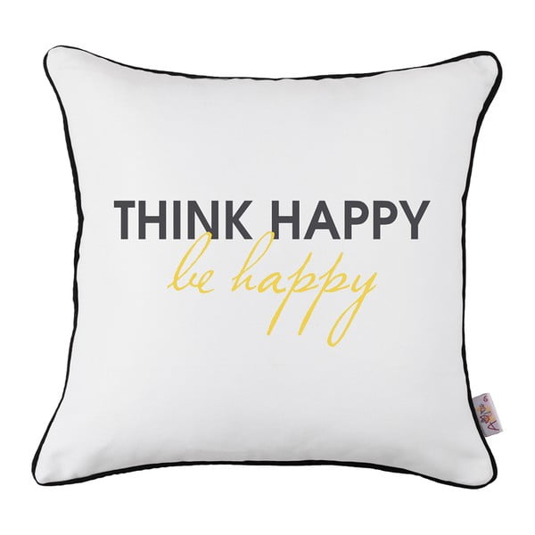 Czarno-biała poszewka na poduszkę Mike & Co. NEW YORK Think Happy, 43x43 cm