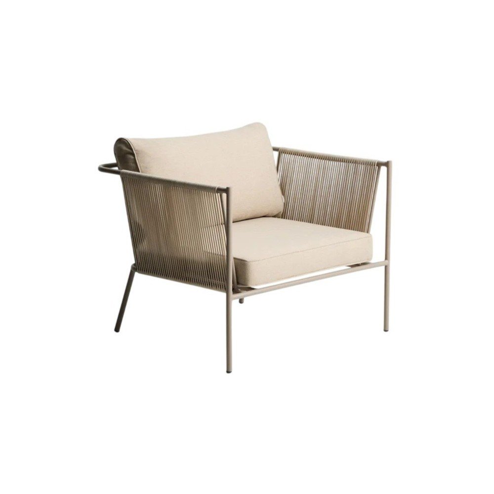 Kremowy/szarobrązowy metalowy/tapicerowany fotel ogrodowy Zivia – Kave Home
