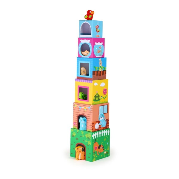 Wieża z klocków z drewnianymi zwierzątkami Legler Figures