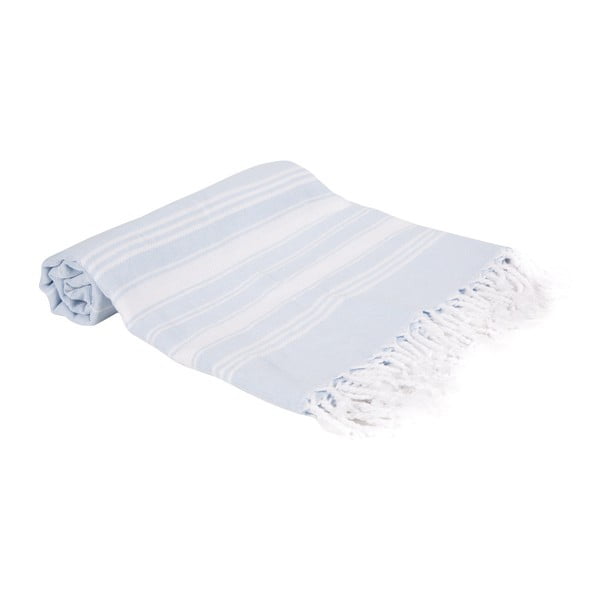 Jasnoniebieski ręcznik kąpielowy tkany ręcznie Ivy's Nuray, 100x180 cm
