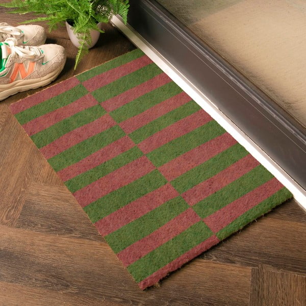 Wycieraczka z włókna kokosowego 40x60 cm Pink & Green Half Stripes – Artsy Doormats-image-1