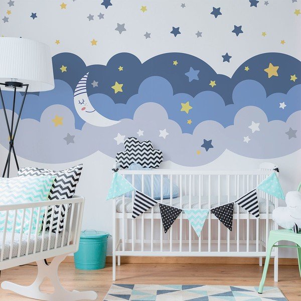 Naklejka ścienna Ambiance Scandinavian Clouds With Stars And Moon-image-4