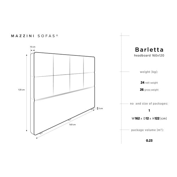 Ciemnoszary zagłówek łóżka Mazzini Sofas Barletta, 160x120 cm-image-4