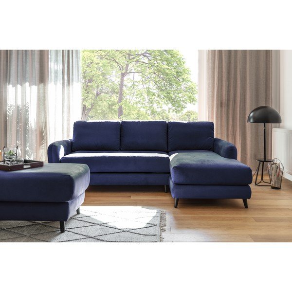 Granatowy aksamitny narożnik z podnóżkiem Miuform Cosy Claire, prawostronny-image-2