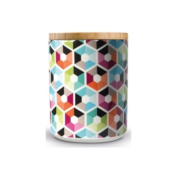Pojemnik porcelanowy z bambusowym wieczkiem Remember Hexagon, 1.62x⌀ 1.25 dm