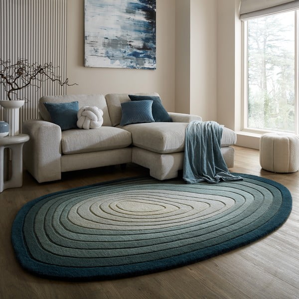 Niebieski wełniany dywan 200x290 cm Puddle Ombre Wool – Flair Rugs-image-1