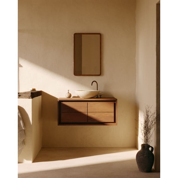 Ciemnobrązowa wisząca szafka pod umywalkę z litego drewna tekowego 90x40 cm Kenta – Kave Home-image-1