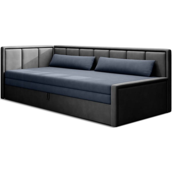 Niebieska/szara rozkładana/ze schowkiem sofa z tkaniny szenilowej 214 cm Fulgeo – ELTAP