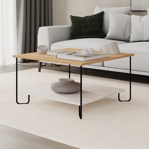 Stolik z blatem w dekorze dębu 80x80 cm Tonka – Marckeric-image-3