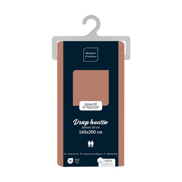 Łososiowe bawełniane prześcieradło z gumką 160x200 cm Lina – douceur d'intérieur-image-2