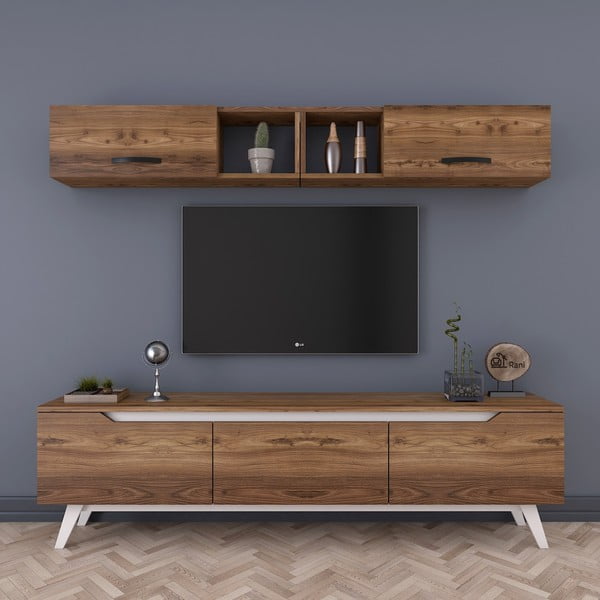 Zestaw szafki pod TV i szafki ściennej w dekorze drewna Wren