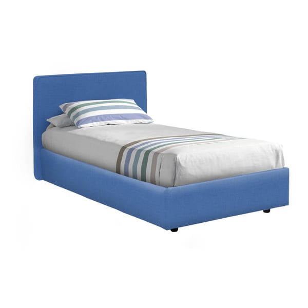 Niebieskie łóżko jednoosobowe ze schowkiem i materacem 13Casa Ninfea, 80x190 cm