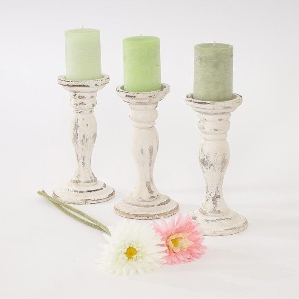 Zestaw 3 świeczników Mendler Shabby White, 24 cm-image-1