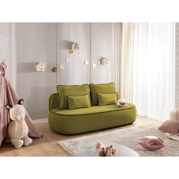 Zielona/ciemnozielona aksamitna rozkładana/ze schowkiem sofa dla dzieci 210 cm Saga – Ropez-image-2