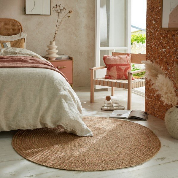 Łososiowy/naturalny okrągły dywan z juty ø 133 cm Capri – Flair Rugs-image-1