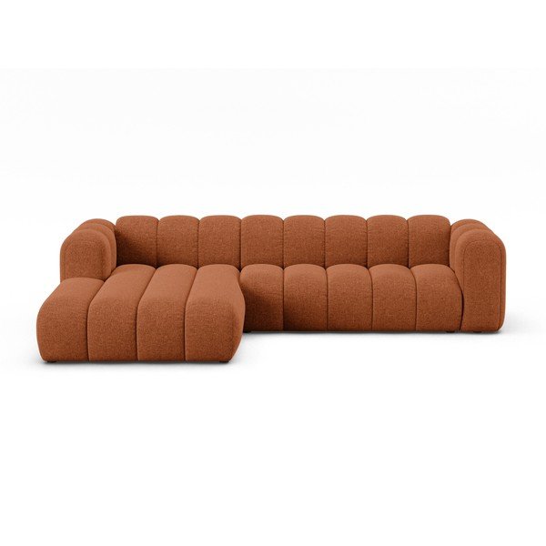 Ceglasty narożnik z tkaniny szenilowej (lewostronny/z szezlongiem) Lupine – Micadoni 