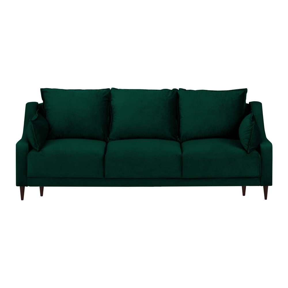 Ciemnozielona aksamitna rozkładana sofa ze schowkiem Mazzini Sofas Freesia, 215 cm