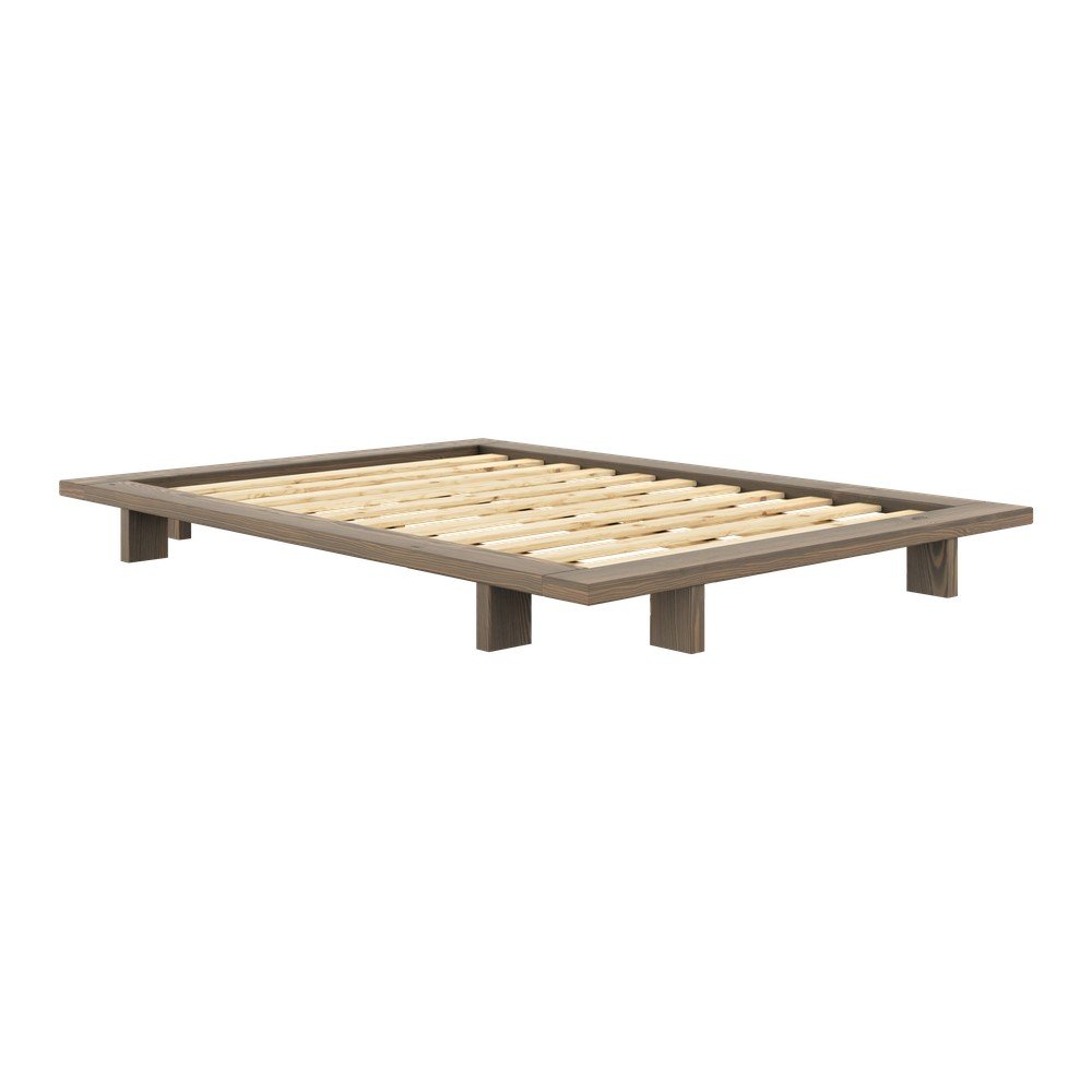 Brązowe łóżko dwuosobowe z litego drewna sosnowego ze stelażem 140x200 cm Japan – Karup Design