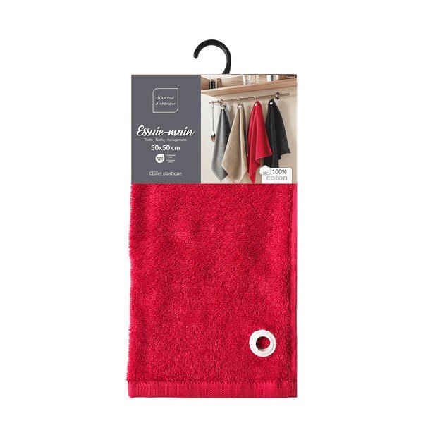 Czerwony bawełniany ręcznik frotte 50x50 cm Cuistot – douceur d'intérieur-image-3