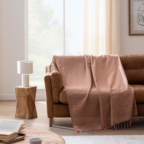 Bawełniana narzuta w kolorze terakoty 125x150 cm Lilia – douceur d'intérieur-image-1