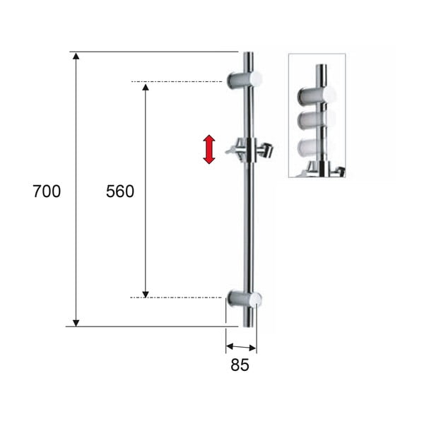 Biały ścienny drążek prysznicowy na słuchawkę z mosiądzu z suwakiem 70 cm – Sapho-image-3