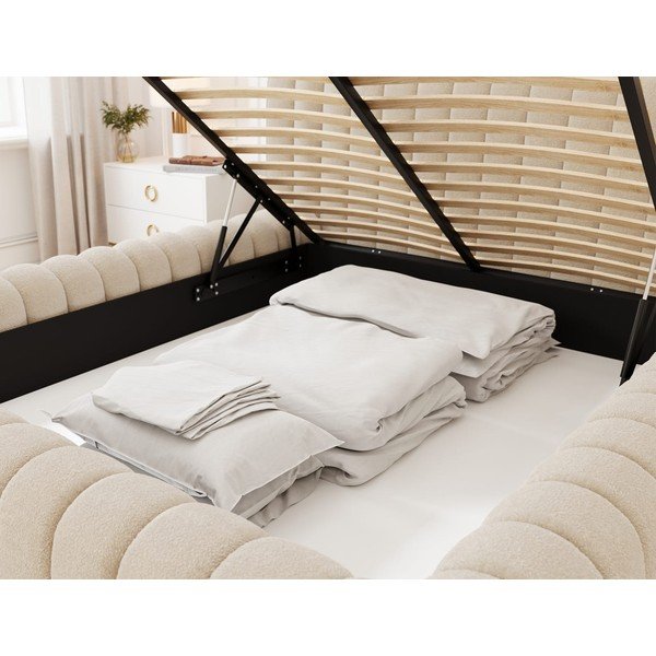 Beżowe tapicerowane łóżko dwuosobowe ze schowkiem ze stelażem 180x200 cm Carilla – ELTAP-image-4