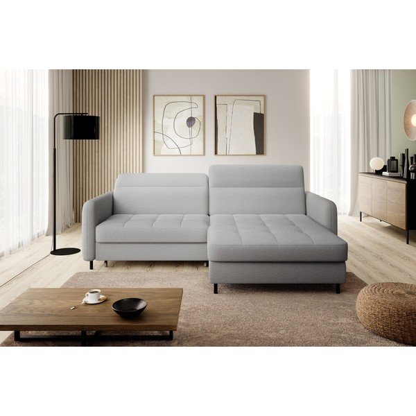 Szary rozkładany/ze schowkiem narożnik z materiału bouclé (prawostronny/z szezlongiem) Gomsi – ELTAP-image-1