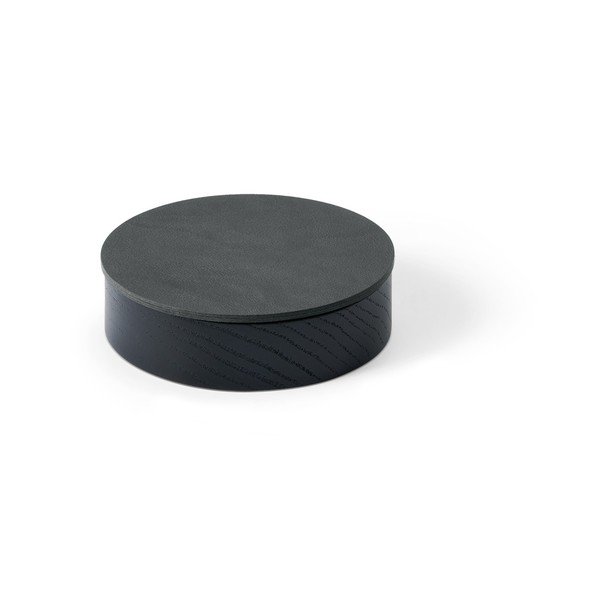 Czarno-antracytowy drewniany/ze skóry ekologicznej pojemnik dekoracyjny z pokrywką ø 11x3,5 cm Circle Nupo – LIND DNA
