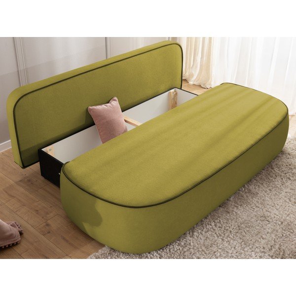 Zielona/ciemnozielona aksamitna rozkładana/ze schowkiem sofa dla dzieci 210 cm Saga – Ropez-image-4