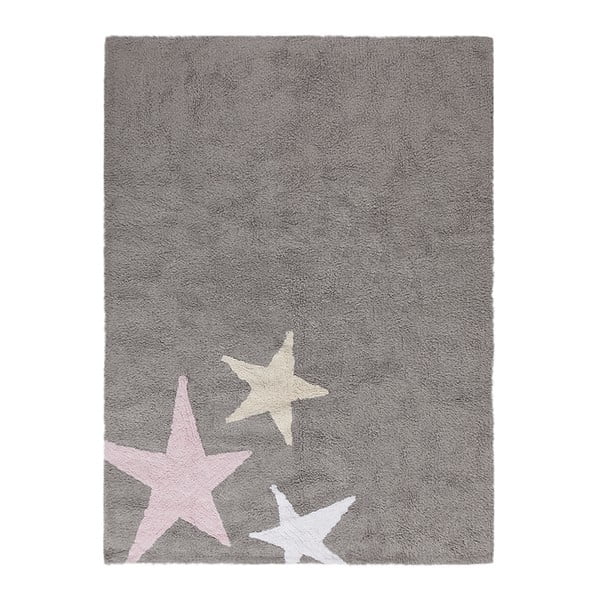 Szary dywan bawełniany wykonany ręcznie z różową gwiazdą Lorena Canals Three Stars, 120x160 cm