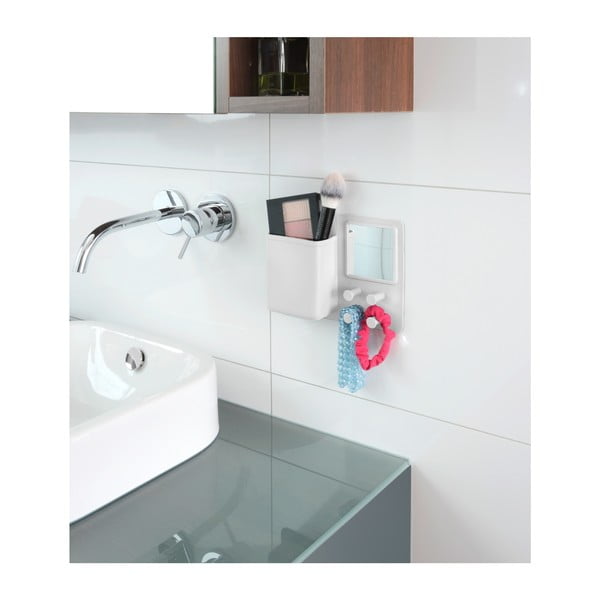 Biały silikonowy organizer ścienny z wieszaczkiem i lusterkiem Wenko Ampio-image-4