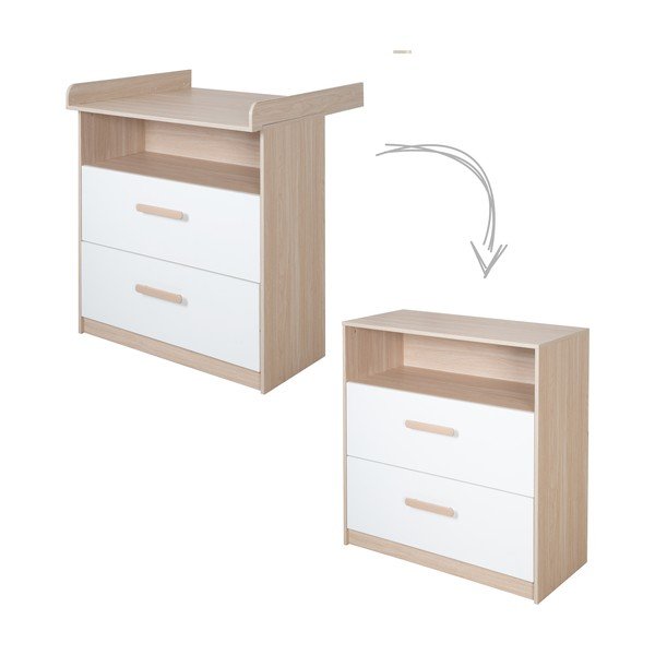 Biało-naturalna komoda dziecięca w dekorze dębu z przewijakiem 88x98x75 cm Cabane – Roba-image-2